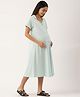 Nejo Half Sleeves Solid Flared Maternity Dress With Front Pocket - Light Blue