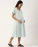 Nejo Half Sleeves Solid Flared Maternity Dress With Front Pocket - Light Blue