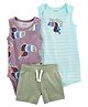 Carter's Carter's 9M Purple Toucan Romper And Shorts 3 Piece Set- Blue & Purple