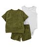Carter's 3 Piece Bug Print Shorts Set - Green & Grey