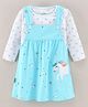 Child World Cotton Knit Frocks with Full Sleeves Inner Tee Heart Print - Turquoise