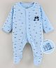 Child World Cotton Knit Full Sleeves Footed Sleepsuit Car Print - Blue