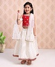 Babyhug Sleeveless Choli & Lehenga With Dupatta Floral Embroidery - Off White Red