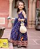 Babyhug Sleeveless Choli & Lehenga Set with Dupatta Floral Print & Sequin Embroidered Border Designs - Blue