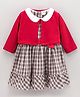 ToffyHouse Short Sleeves Frock With Full Sleeves Shrug Checked - Red