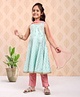 Babyhug Sleeveless Kurti With Churidar Pant & Dupatta Embroidered - Mint