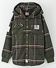 Little Kangaroos 100% Cotton Full Sleeves Checks Shirt with Hood - Green