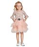 Peppermint Three Fourth Bell Sleeves Floral Woven Bodice Ruffle Detailed Dress With Flower Applique - Peach