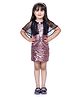 Peppermint Cape Half Sleeves All Over Sequin Embellished Flower Applique Dress - Navy Blue