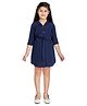 Peppermint Three Fourth Sleeves Self Textured Embellished Belt Detail Dress - Navy Blue