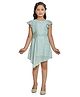 Peppermint Cap Sleeves Checks Foil Print Asymmetrical Party Wear Dress - Green
