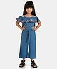 Peppermint  Short Sleeves Floral Embroidered Jumpsuit - Blue