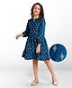 Earthy Touch Woven Full Sleeves Frock Ethnic Print - Navy