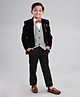 Robo Fry Full Sleeves Stripes  Party Suit with Waistcoat & Blazer - Black