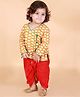 KID1 Full Sleeves Elephant Motif Print Angarkha Kurta With Dhoti - Yellow