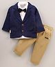 Little Folks Full Sleeves Party Suit with Bow - Blue Brown