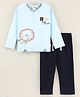 Little Folks Full Sleeves  T-Shirt & Joggers Lion Patch - Blue