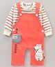 Little Folks Full Sleeves Text Printed Dungaree Style Romper With Striped Inner Tee - Orange
