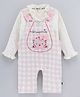 Little Folks Winter Wear Checked Dungaree & Full Sleeves Top Set Cat & Text Embroidery - Pink Off White