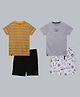 3PIN Pack Of 2 Half Sleeves New York City Printed & Striped Tee With Shorts Set - Mustard Yellow & Grey