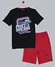 3PIN Half Sleeves Fast Racing Car Print T Shirt With Placement Champion Print Shorts - Black