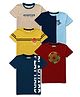 Hellcat Pack Of 5 Striped & Placement Text With Football & Cat Printed Tees - Red Yellow & Blue