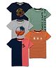 Hellcat Pack Of 5 Striped Placement Text With Cat & Football Printed Tees - Green Orange & Blue