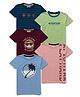 Hellcat Pack Of 5 Striped & Placement Text With Coconut Tree & Paw Printed Tees - Maroon Grey & Blue