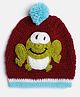 MayRa Knits Hand Knitted Frog Detail Cap - Maroon