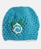 MayRa Knits Hand Knitted Flower Detail Cap - Blue