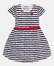 3PIN Cap Sleeves Floral Printed & Striped Dress - Blue & White