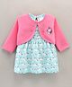 Wonderchild Cap Frill Sleeves All Over Unicorn Printed Dress With Full Sleeves Shrug - Pink & Blue