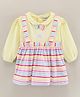 Wonderchild Full Sleeves Rugby Candy Striped Bow Detailed Dungaree Style Dress - Lemon Yellow