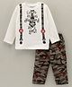 Wonderchild Full Sleeves Suspender & Tie Design Printed Tee With Camouflage Printed Pants  - Dull White