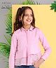 Arias Cotton Dobby Full Sleeve Peplum Shirt With Half Placket Opening And Schiffli Detailing - Pink