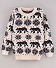 Simply Cotton Blend Knitted Full Sleeves Intarsia Printed Sweater - White
