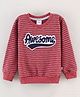 Simply Cotton Full Sleeves Striped T-Shirt Text Print - Red