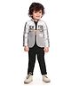 DOTSON Full Sleeves New York Text Print 3 Piece Party Suit - Grey