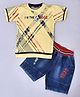 KETIMINI Half Sleeves I Am The Boss Abstract Printed Tee & Denim Shorts Set - Yellow