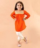 Fairies Forever Full Sleeves Bandhani Detail Lace Embellished Kurta With Pants - Orange