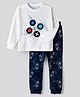 Unicorns Full Sleeves Games Printed Night Suit - White Navy Blue