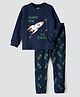 Unicorns Full Sleeves Shoot For The Stars Rocket Printed Night Suit - Navy Blue