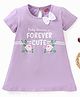 Babyhug 100% Cotton Knit Half Sleeves Text & Floral Printed Frock - Lilac
