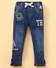 ToffyHouse Full Length  Washed Denim Jeans  Appliques Embroidered - Blue