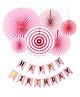 Bubble Trouble Happy Birthday Decoration Kit Pack of 2 Combo with 1 Blue Banner, Paper Fan Set of 6 Pcs (Pink) Birthday Decoration Items