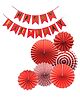 Bubble Trouble Happy Birthday Decoration Kit Pack of 2 Combo with 1 Blue Banner, Paper Fan Set of 6 Pcs (Red) for Kids & Adults Birthday Decoration Items