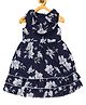 Young Birds Sleeveless Floral Print Shawl Collar Dress - Navy Blue