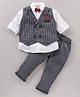 BRATS AND DOLLS Cotton Woven Full Sleeves Striped Shirt & Trouser With Bow - Grey