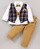 BRATS AND DOLLS Cotton Woven Full Sleeves Check Shirt & Trouser With Bow - Brown