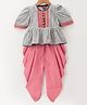 Twisha Half Sleeves Striped Drop Waist Top With Chevron Print Dhoti - Grey Pink
